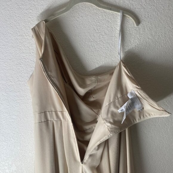 Davids Bridal One-Shoulder Champagne Maxi Dress Size 16 Formal Bride Gown Event - Picture 15 of 16